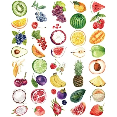 Abbildung von Everjoy Realistische temporäre Tattoos 41 Designs, 20 Stück, wasserfeste Aquarell Obst für Kinder