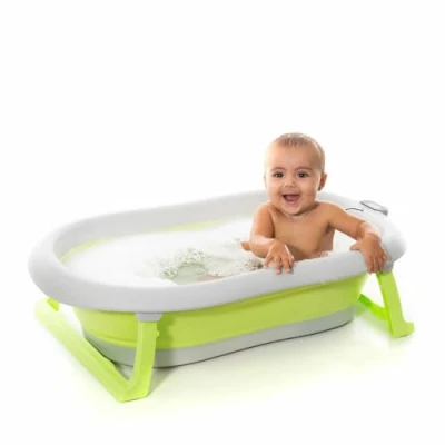 Abbildung von InnovaGoods Evolutionäre Faltbare Babybadewanne, Ergonomisches Design 0 2 Jahre, Integriertes Digitales Thermometer, Herausnehmbares Schwimmkissen, Leicht &amp; Tragbar, Grau, Kunststoff