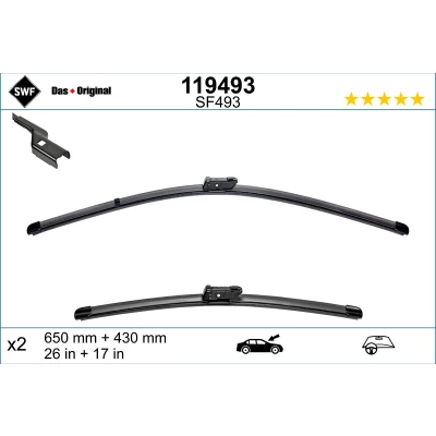 Abbildung von Scheibenwischer Swf 119493 vorne Flachbalkenwischblatt PEUGEOT: 508 II SW, II, BMW: 2 Active Tourer, CUPRA: Formentor SUV