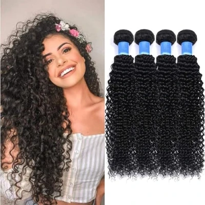 Abbildung von RICHAIR Brazilian 4 Curly Human Hair Bundles, 100% Virgin Unprocessed Bundle Curly,50 g/Bundle 18 Inches, Natural Black