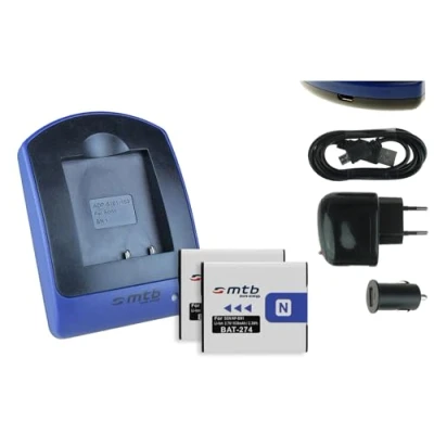 Abbildung von 2 Akkus + Ladegerät (Netz+Kfz+USB) NP BN1 kompatibel mit Sony Cyber Shot DSC TX.. W.. WX.. QX.. s. Liste