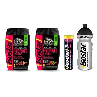 Abbildung von Isostar Cranberry Pulver 2x400g + Tabs Flasche 0,5L