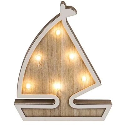 Abbildung von Out of the blue Deko Holz Segelschiff mit LED Beleuchtung, Maritime Wohndeko, Material: und Kunststoff, Maße: 16 x 13,5 2,5 cm, 6 warmweiße LED, Erinnerung an Urlaub, Strand Fischerboote