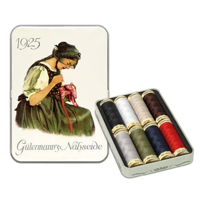 Abbildung von Gütermann creativ Nostalgie Dose mit 8 Spulen Allesnäher 100 m in Basisfarben
