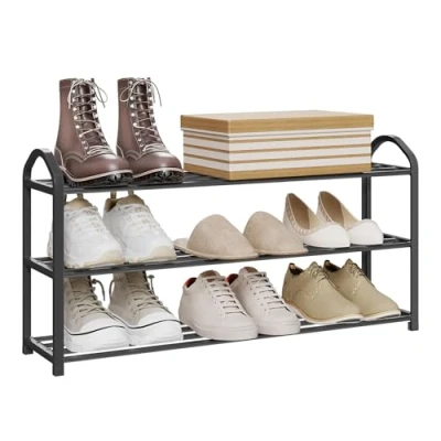 Abbildung von WOLTU Schuhregal mit 3 Ebenen, Schuh Ständer Regale, Schuständer, Schuhablage für 12 Paare Schuhe,Schuh Organizer, Schwarz