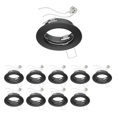 Abbildung von ledscom.de 10 Stück Decken Einbaurahmen FERE schwarz matt (LED/Halogen/MR16/50mm) inkl. GU5.3 Fassung