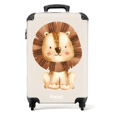 Abbildung von NoBoringSuitcases.com© Kinderkoffer Baby Löwe Illustration mit beige Hintergrund 55x35x20cm, 4 Rollen, Kinder Koffer Klein, Trolley Handgepäck