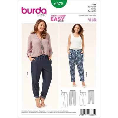 Abbildung von Burda Style Schnittmuster Gummizughosen mit Eingriffstaschen Gr. 44 56 Nählevel: Sehr leicht