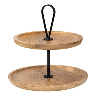Abbildung von levandeo Etagere 2 Etagen H35cm Mango Holz Natur Schwarz Braun Servierplatte Kuchenständer Deko Tischdeko Wohndekoration