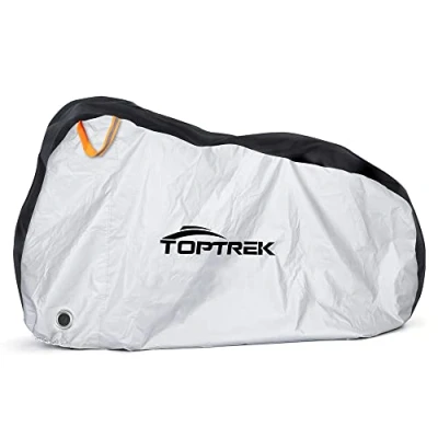 Abbildung von Toptrek Fahrradabdeckung Wasserdicht 210T Oxford Gewebe Fahrradgarage Plane Wasserfest 200 x 110 70 CM Fahrrad schutzhülle mit Beutel (Schwarz und Silber)