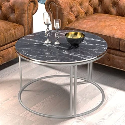 Abbildung von en.casa Couchtisch, Beistelltisch »Aulum« 50 x 70 cm Marmor, Schwarz / Silber