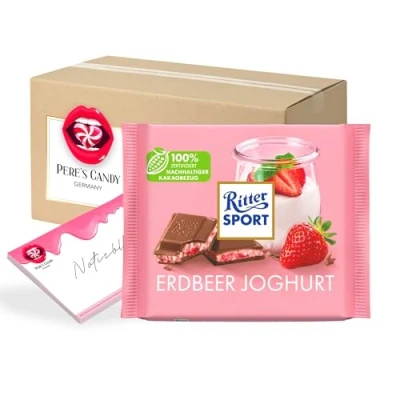 Abbildung von 5 x 100g Erdbeer Joghurt Tafel Schokolade mit Geschenk von Pere&#039;s Candy