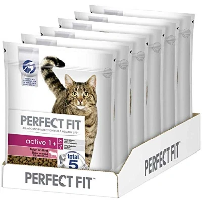 Abbildung von Perfect Fit Active 1+ Trockenfutter für erwachsene, aktive Katzen ab 1 Jahr Reich an Rind Unterstützt die Vitalität 6 x 750 g