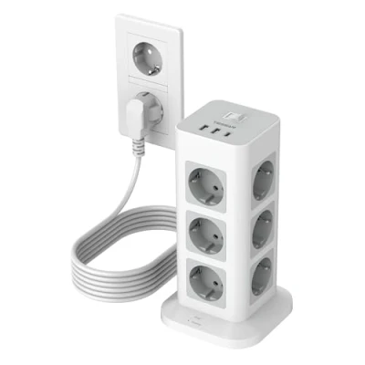 Abbildung von TESSAN Mehrfachsteckdose mit Verlängerungskabel 5M, 12 Fach Steckdosenleiste USB C und 2 A, Steckerleiste Überspannungsschutz, 3600W Steckdosenturm Verteilersteckdose für Zuhause, Grau