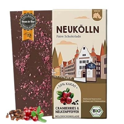 Abbildung von NEUKÖLLN Cranberrys und Nelkenpfeffer / Stadtteil Schokolade Bio Fair Trade Edelkakao (1 Tafel, 85g)