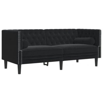 Abbildung von vidaXL Sofa Chesterfield mit Nackenrollen 2 Sitzer Schwarz Samt