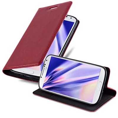 Abbildung von Cadorabo Hülle kompatibel mit Samsung Galaxy S4 aus Premium Kunst Leder Flip Klappbare Stoßfeste Magnetische [Standfunktion] [Kartenfächern] Cover für Tasche in Rot