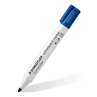 Abbildung von STAEDTLER Whiteboard Marker Lumocolor, blau, trocken und rückstandsfrei abwischbar, Rundspitze ca. 2 mm Linienbreite, hohe Qualität Made in Germany, 10 blaue Marker, 351 3