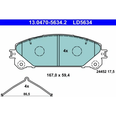 Abbildung von ATE Ceramic 13.0470 5634.2 Bremsbelagsatz ohne integrierten Verschleißwarnkontakt mit Zubehör TOYOTA: RAV4 IV SUV, V, Camry VIII Limousine