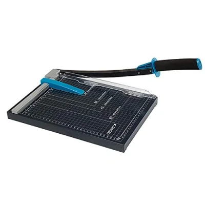 Abbildung von Genie GM A4 Papier Hebelschneidegerät (geeignet für Formate bis zu DIN A4; 12 Blatt; Materialien wie Papier; Fotos; Bastelkarton usw.; hochwertige Metall Arbeitsfläche) schwarz/blau