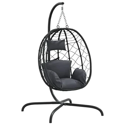 Abbildung von vidaXL Hollywoodschaukel Hängesessel Ei mit Kissen Anthrazit Poly Rattan &amp; Stahl, 1 tlg.