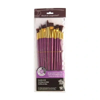 Abbildung von Royal &amp; Langnickel RSET 9314 Firm Burgundy Taklon 12 teiliges Pinsel Set gemischt mit langem Griff