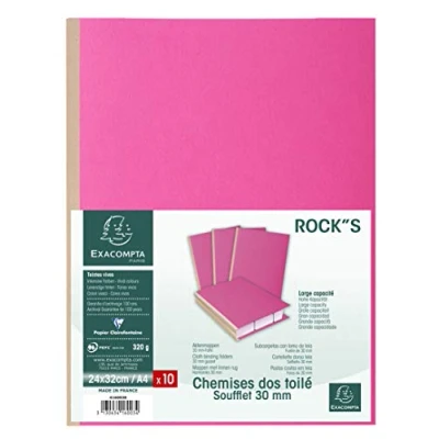 Abbildung von Exacompta 416003E 10er Pack Aktenmappen ROCKS mit dehnbarem Rücken bis 30mm 320 g/m² PEFC™ zertifizierte für DIN A4 rosa Sammelmappe Dokumentenmappe