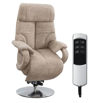 Abbildung von CAVADORE TV Sessel Istanbul / Fernsehsessel mit Aufstehhilfe &amp; elektrisch verstellbarer Relaxfunktion 2 E Motoren 80 x 115 79 Lederoptik: Beige