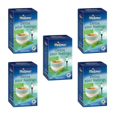Abbildung von Meßmer Detox your Feelings 5x Vorteilspaket 100 Teebeutel Kräutertee mit Brennnesseln und Grünem Tee Glutenfrei Laktosefrei Vegan