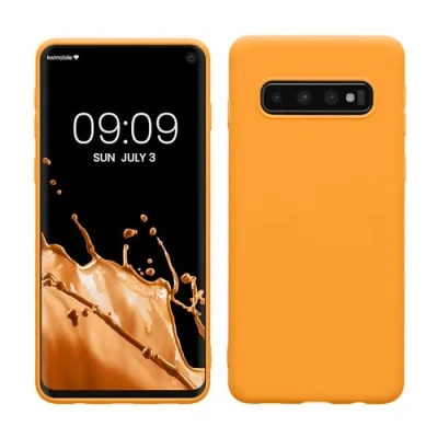 Abbildung von kwmobile Hülle kompatibel mit Samsung Galaxy S10 weiches TPU Silikon Case Cover geeignet für kabelloses Laden Fruity Orange
