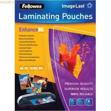 Abbildung von Fellowes Laminierfolien A4 80mic VE=25 Stück glänzend