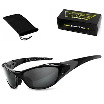 Abbildung von HSE® SportEyes® Sportbrille, Fahrradbrille, Radbrille, Bikerbrille beschlagfrei windabweisend UV400 Schutzfilter, HLT® Sicherheitsglas