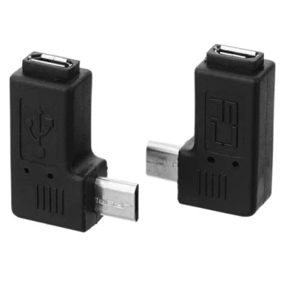 Abbildung von Cablecc 5 poliger Micro USB 2.0 Adapter, Männlich auf Weiblich , 9 mm, 90 Grad abgewinkelt (1 x Rechts, 1 Links), 2 Stück