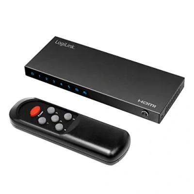 Abbildung von LogiLink HDMI Switch zum Umschalten von bis zu 5 Eingangsquellen (Videorekorder, DVD Player, Spielkonsole, etc.) in Ultra HD 4K/60 Hz