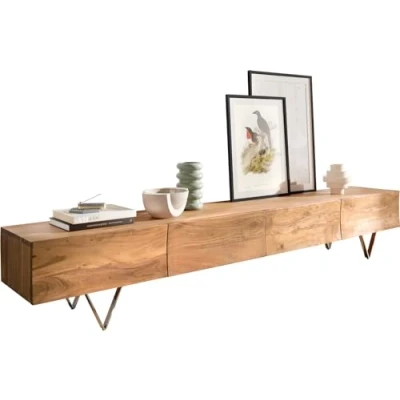 Abbildung von DELIFE Lowboard Wyatt, Akazie Natur 220 cm 4 Schübe V Fuß Edelstahl