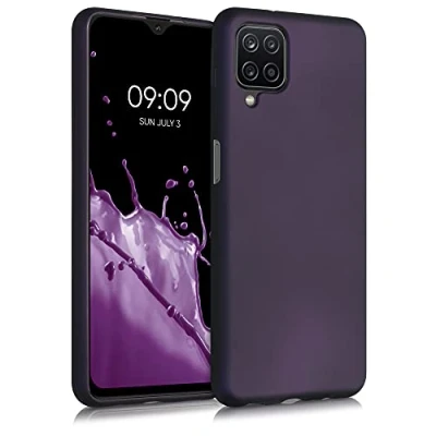 Abbildung von kwmobile Case kompatibel mit Samsung Galaxy A12 Hülle Schutzhülle aus Silikon metallisch schimmernd Handyhülle Metallic Brombeere