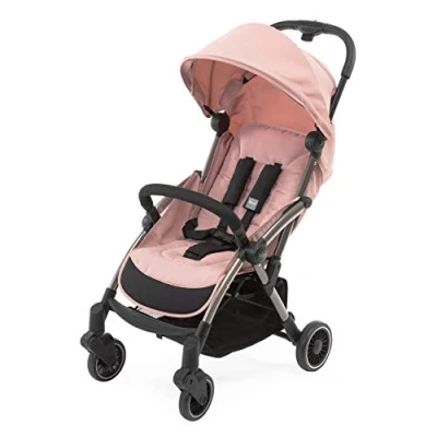 Abbildung von Chicco Cheerio Compact Hundewagen von 0 bis 15 kg, ultraleicht, zusammenklappbar und neigbar mit Schlafposition, automatischem Schließen, Sonnenschirm Regenschutz, Blossom, schwarz