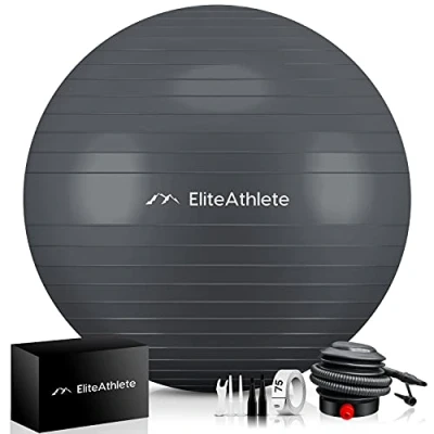 Abbildung von EliteAthlete Gymnastikball Sitzball Büro ergonomisch mit Anti Burst System Fitness Pilates Schwangerschaft Schwangerschaftsball Fitnessball Yogaball Yoga Ball 55cm inkl. Luftpumpe