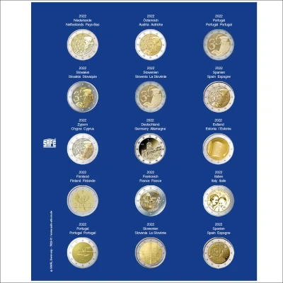 Abbildung von Safe, TOPset, Nachtrag 2 Euro Münzen ohne Kapseln 2022 Blatt 31 Transp/blauem Vordruckblatt Abm: 185x230 mm. pro Stk.
