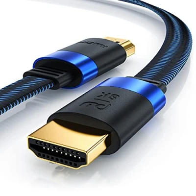 Abbildung von 8K HDMI Kabel 2.1 Flachbandkabel Ultra High Speed II mit Ethernet 2m (Meter) UHD 3D TV eARC HDR10+ 4320 p 120 Hz DSC 7680 x Stoffummantelung Verlegekabel