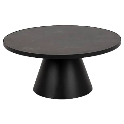 Abbildung von AC Design Furniture Solveig Couchtisch in Schwarz, Runder Couchtisch, Hitze und Kratzbeständige Keramikplatte, Säulenfuß, Ø: 85,7 x H: 40 cm