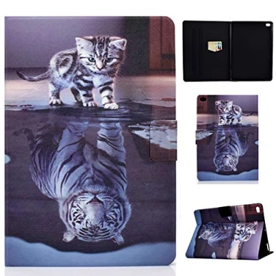Abbildung von Vkooer Hülle für iPad 9.7 Zoll 2017/2018 (iPad 6./5. Generation) Schutzhülle Air 2, 1 Flip Tasche Case Stand Cover mit Auto Schlaf/Wach Funktion und Kartentasche, Katze Tiger