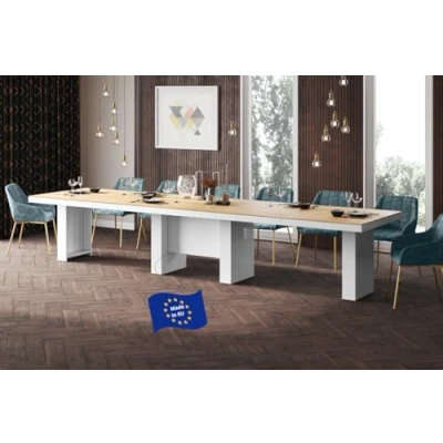 Abbildung von Design Esstisch Tisch HLA 111 Hochglanz XXL ausziehbar 160 bis 400 cm, Farbe:Eiche Natur Weiß