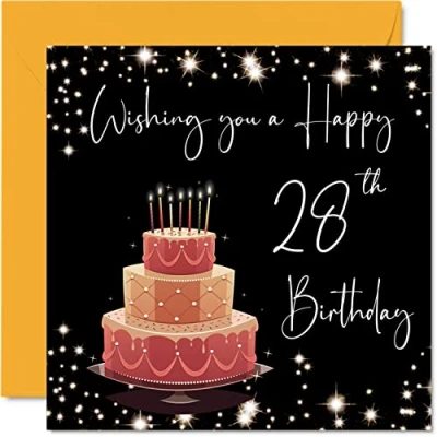 Abbildung von Geburtstagskarte zum 28. Geburtstag für Frauen und Männer stilvoll elegant Happy Karten 28 Jahre alte Frau Sohn Tochter Bruder Schwester Onkel Tante 145 mm Geburtstagskarten Geschenk