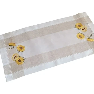 Abbildung von matches21 Tischläufer Mitteldecke Sonnenblumen Streifen beige Bunte Stickerei Tischwäsche 1 STK 40x90 cm Leinenoptik