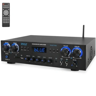 Abbildung von Pyle Verstärker, HiFi Bluetooth Amplifier 800W, Mini Amp 4 Kanäle MP3, USB, AUX, SD, MIC, FM, RCA, Kopfhörer, Reverb Delay, Stereo Für Heimkino, Studio &amp; Theater
