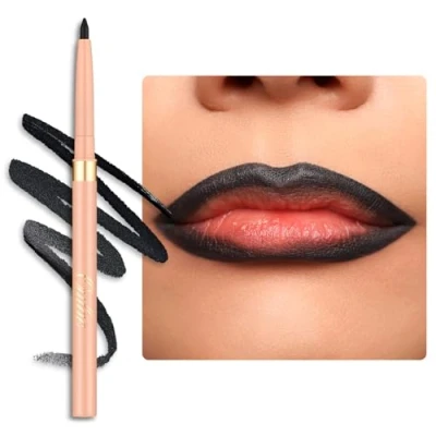 Abbildung von OULAC Schwarz Lipliner Wasserfest, Drehbarer Langanhaltender Lippenkonturenstift und Eyeliner mit Mattes Finish, Hochpigmentiert Geschmeidig, Konturieren Sie Ihre Lippen, Vegan (01) Noir
