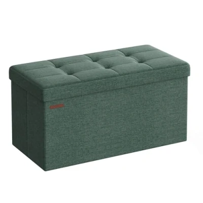Abbildung von SONGMICS Sitzhocker mit Stauraum, klappbare Sitzbank, 38 x 76 cm Fußbank, Aufbewahrungsbox, bis 300 kg belastbar, für Wohnzimmer Schlafzimmer Flur, vintagegrün LSF047C01
