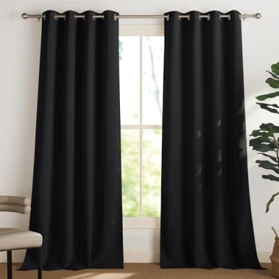 Abbildung von PONY DANCE Abdunkelnde Vorhänge Schlafzimmer Ösenvorhang 2er Set H 245 x B 140 CM Gardinen Schwarz Blickdicht Übergardinen mit Ösen Verdunkelungsvorhang Thermovorhang