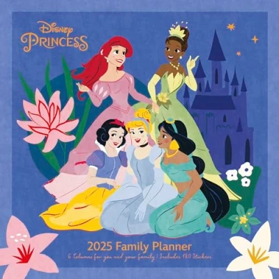 Abbildung von Pyramid Disney Princess 2025 Familienplaner, 30x30cm, Familienkalender für Fans, Planer mit 6 Terminspalten und Sticker Sheet, nachhaltig nur Papierumschlag